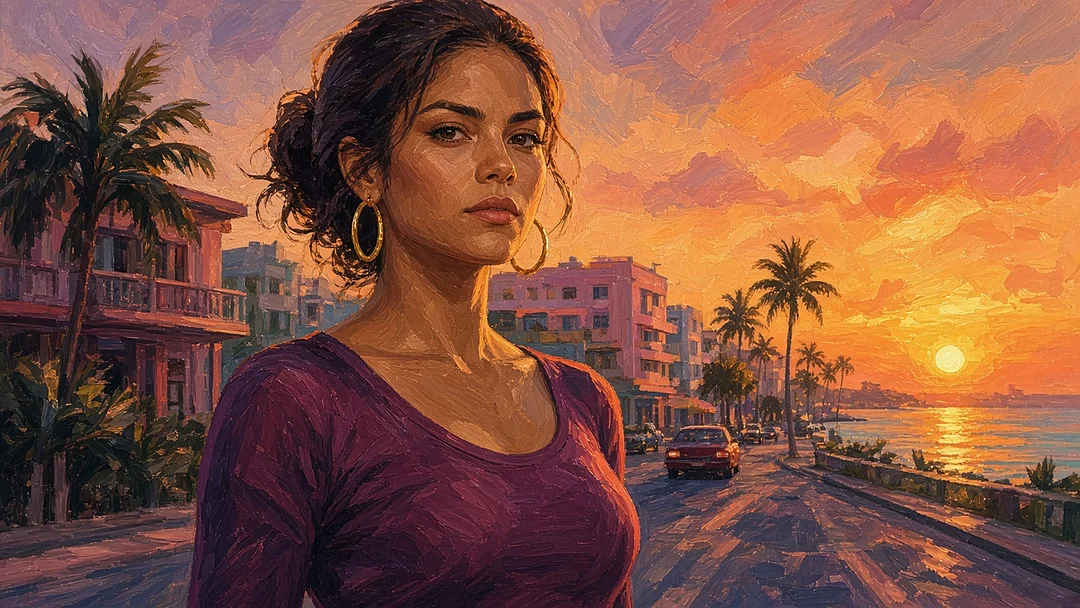 Lucia Caminos, retrato ilustrado (interpretación de fans)